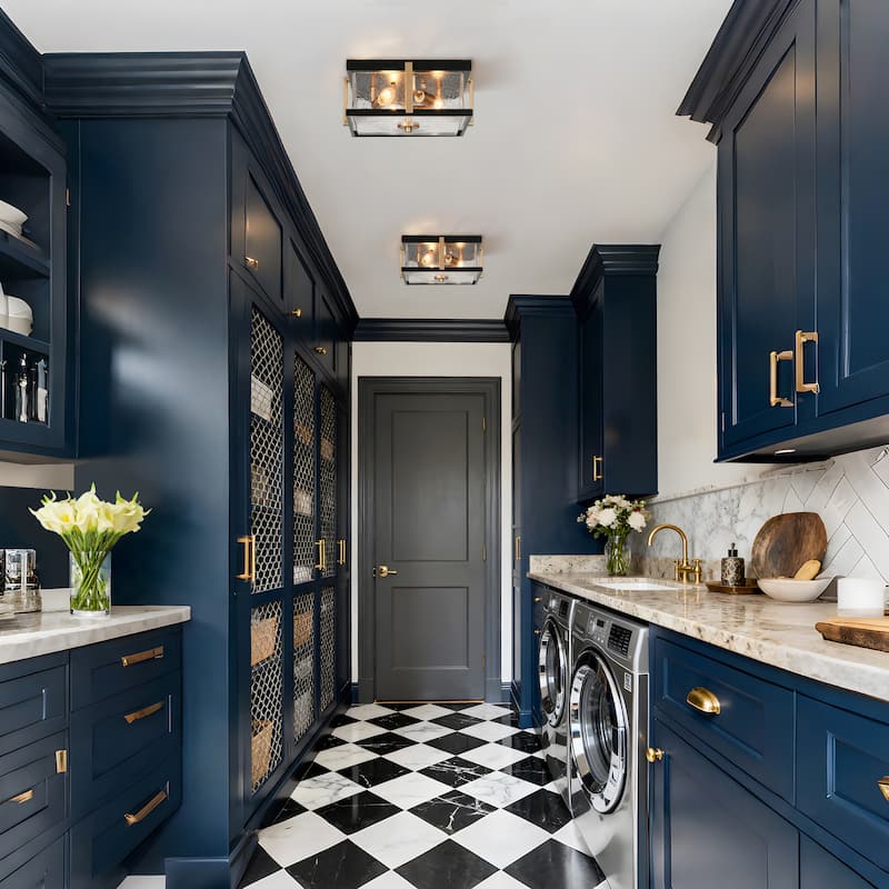 Modern 3-Light Black Gold Square Glass Flush Mount Ceiling Foyer Light - 12" L x 12" W x 5.5" H