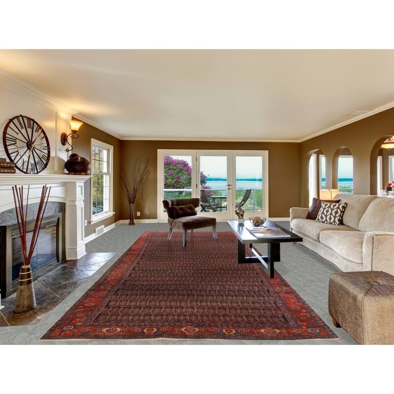 Hand Knotted Oriental 100% Wool Carpet Traditional All-Over Navy Blue & Blues Bidjar Area Rug - 17' 8'' X 6' 9''
