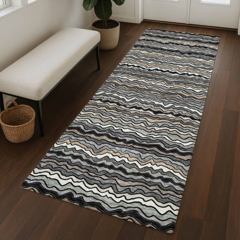 Machine Washable Indoor/ Outdoor Ziggy Stripe Chantille Rug