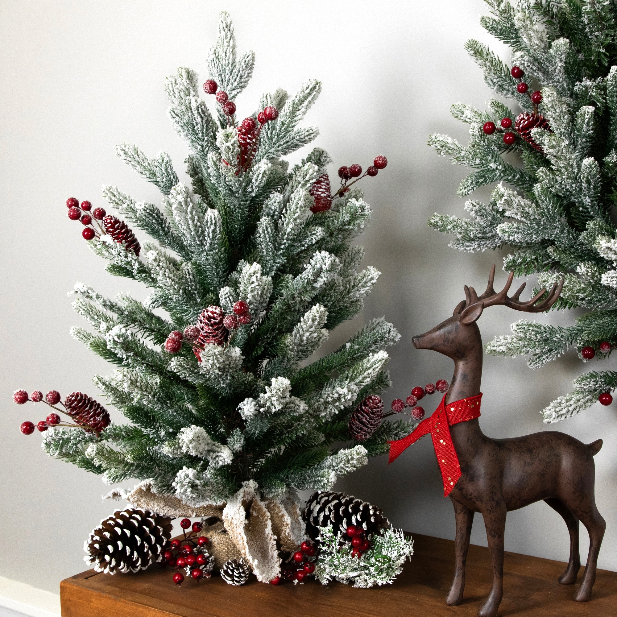 Real Touch™️ Potted Flocked Mini Fir Pine Artificial Christmas Tree - 25" - Unlit - 2 Foot