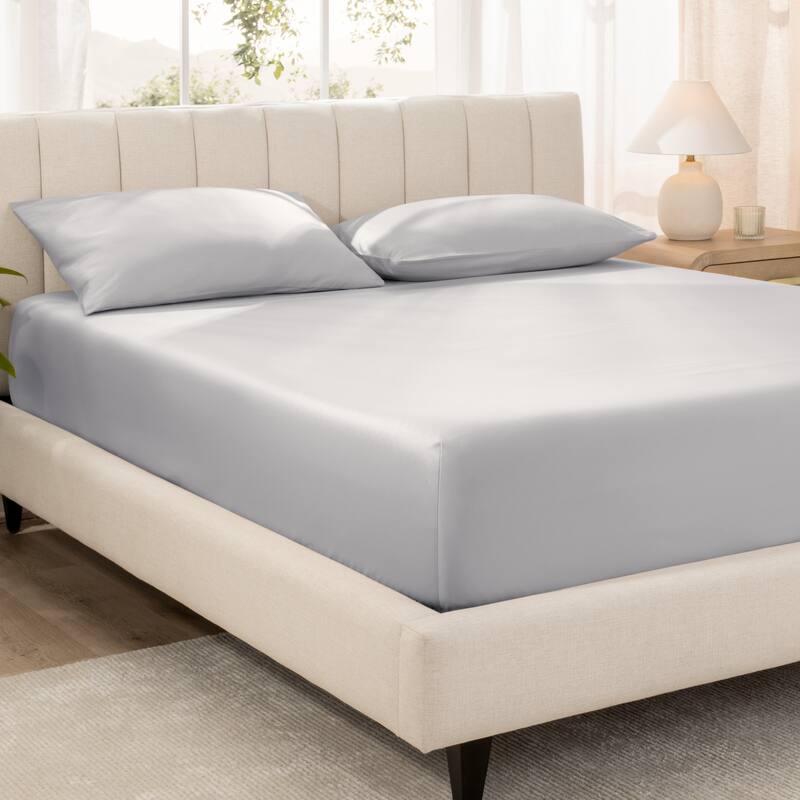 Bare Home Organic Cotton Fitted Sheet - Smoth Sateen Weave - Queen - Light Grey