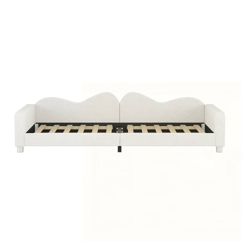 Upholstered Daybed, Sherpa Fabric Sofabed with Cloud-Shaped Backrest