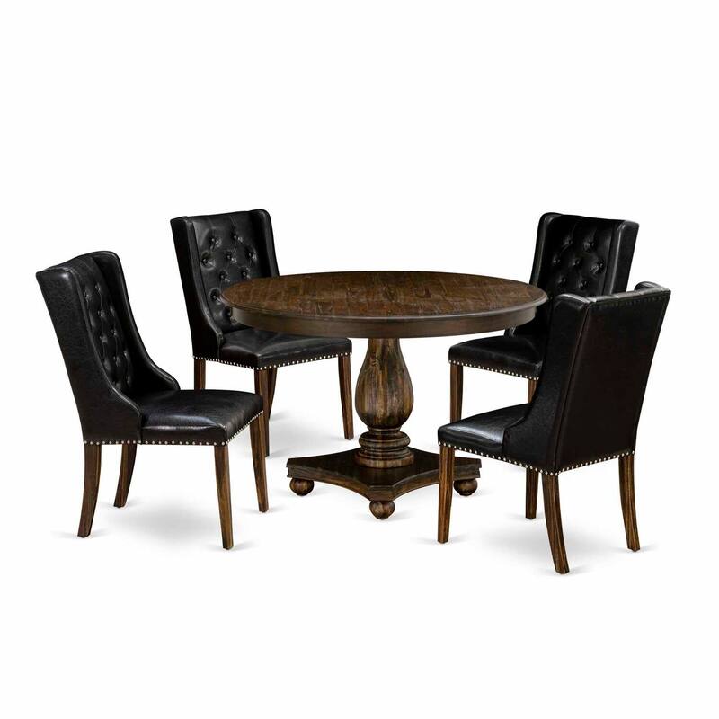 HomeStock 5-Piece Distressed Jacobean Finish Solid Wood Top Dining table with 4 Chairs