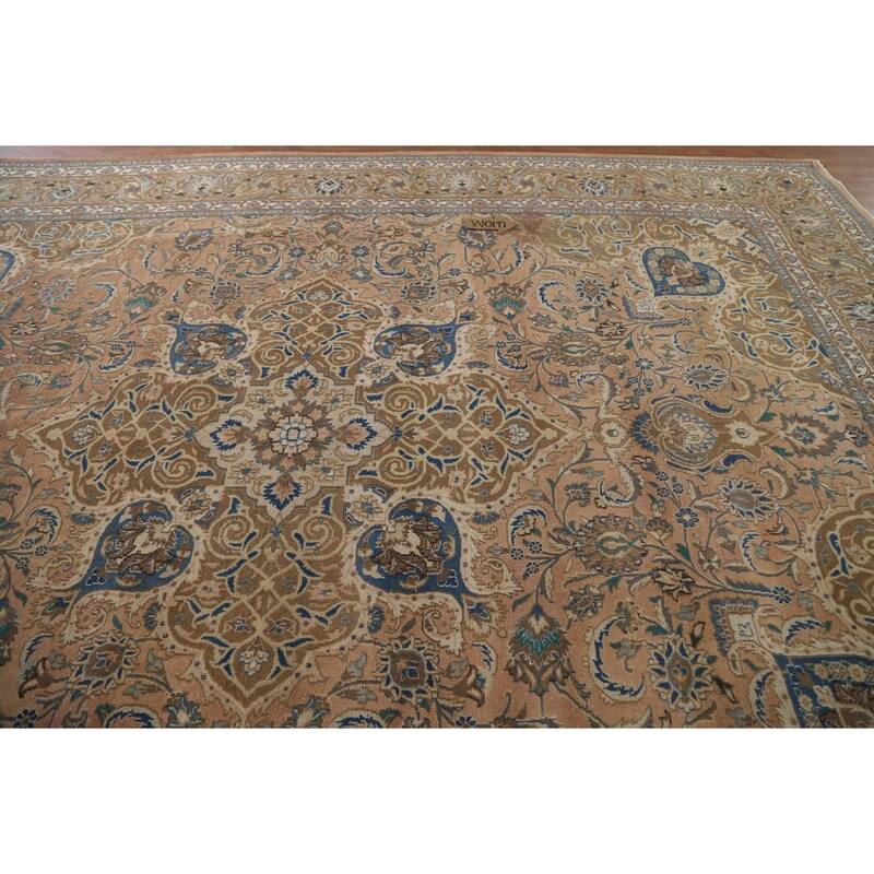 Hand Knotted Oriental 100% Wool Carpet Traditional Floral Oranges & Rust Mashad Area Rug - 13' 0'' X 9' 7''