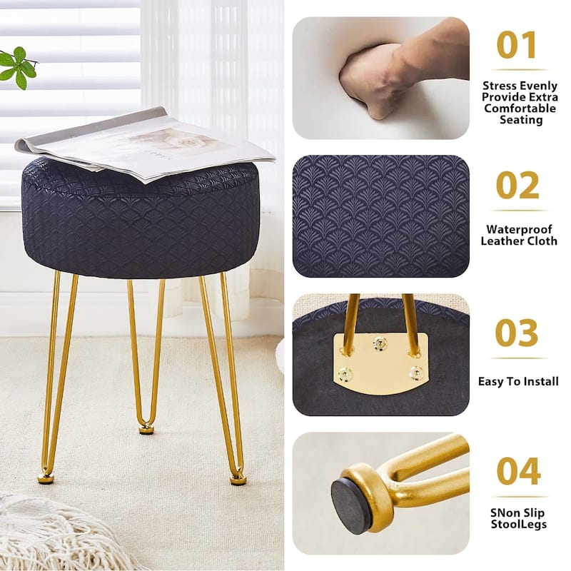Modern Velvet Ottoman Footstool with Cushioned Seat and Metal Frame for Bedroom or Living Room - 13”L x 13”W x 17”H