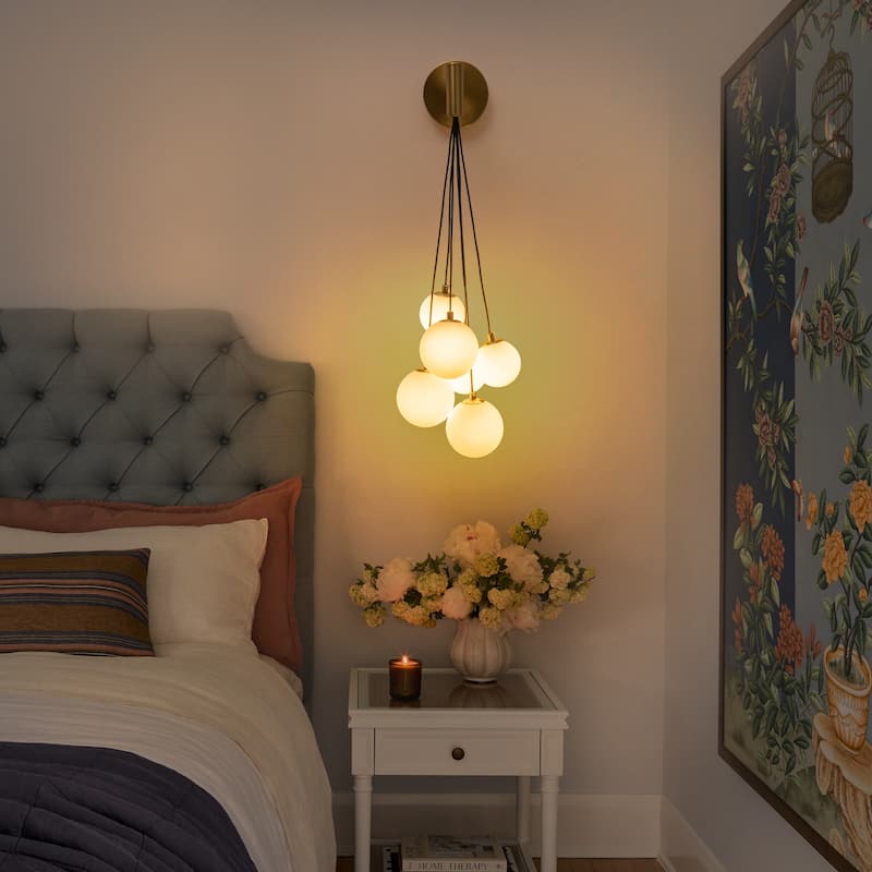 6-Light Hanging Milky Glass Globe Wall Sconce Modern Living Room