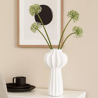 Samo Decorative Vase, Textured Body Bulb Accent, 33 Inch White Resin