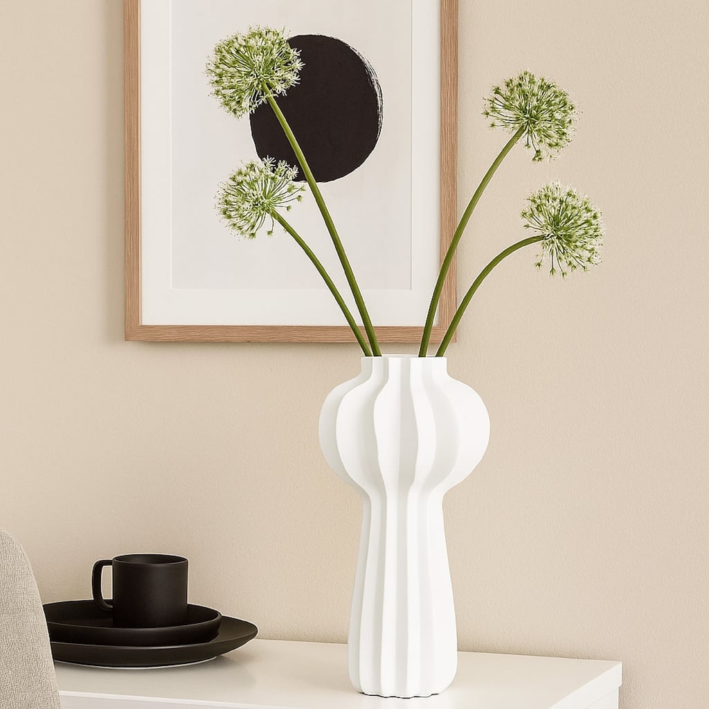 Samo Decorative Vase, Textured Body Bulb Accent, 33 Inch White Resin