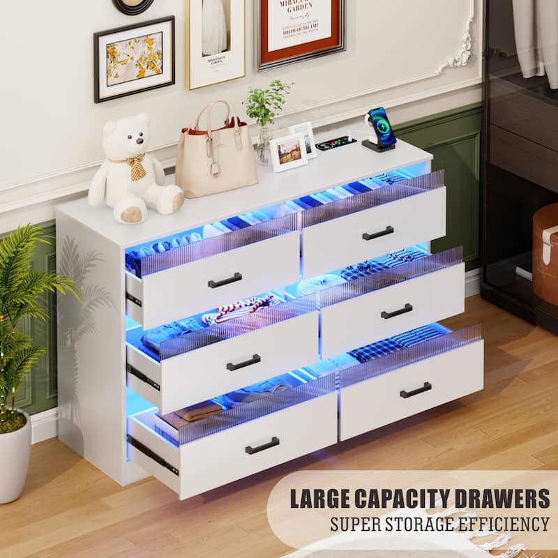 6 Drawers Dresser With LED Light and USB Port