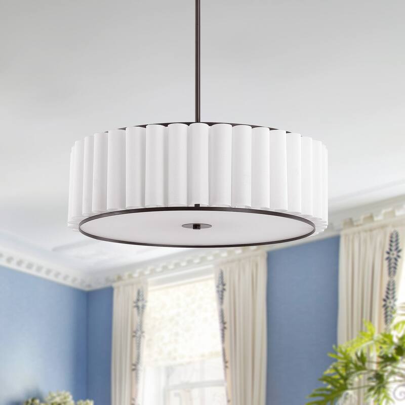 Modern Chandelier Bronze 24" 5-Light White Linen Shade