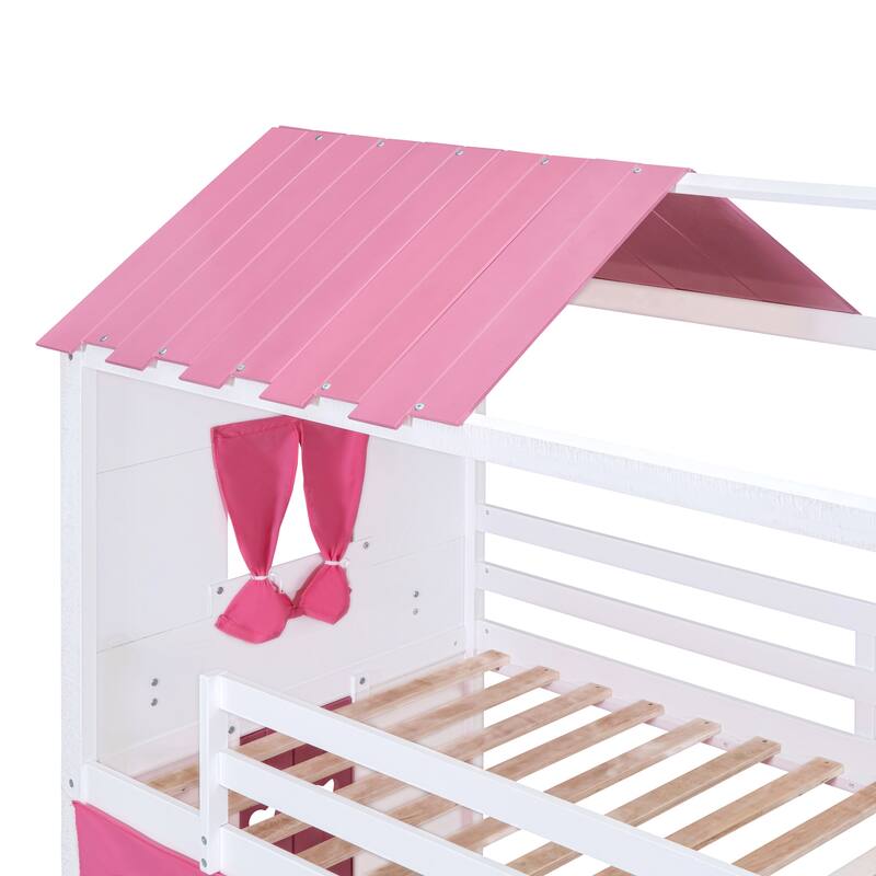 Twin Wood Castle Bunk Bed with Slide