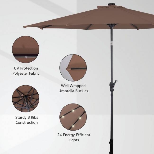 10FT Patio Solar Umbrella LED Patio Market Steel Tilt With Crank Outdoor New