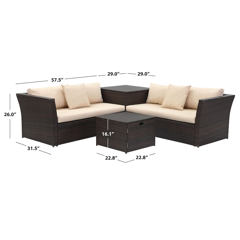 SAFAVIEH Outdoor Makala Sectional Set with Storage - 58W x 26D x 32H
