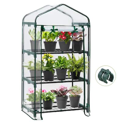 EAGLE PEAK Mini 3 Tier Greenhouse with Wire Shelves, Portable 27"x19"x50" with Roll-Up Zipper Door, Clear PE Cover