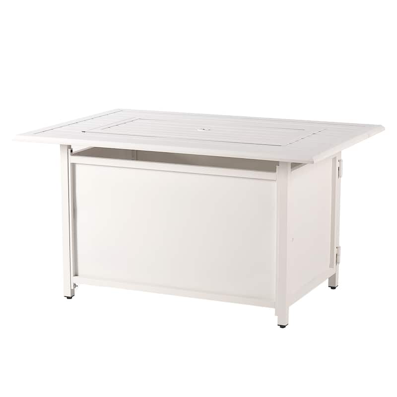 Rectangular 46 in. x 31 in. Aluminum Propane Fire Pit Table, Glass Beads, Two Covers, Lid, 57,000 BTUs - N/A