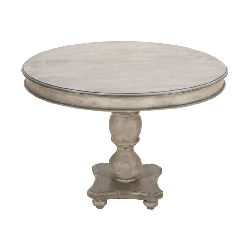 42 Inch Handcrafted Mango Wood Dining Table, Pedestal Base, Round Molded Top, Washed White, Gray - Washed White and Gray