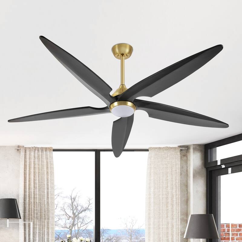 GetLedel 64" Solid Wood 5-Blade Dimmable LED Ceiling Fan with Remote and Light - Gold/Black
