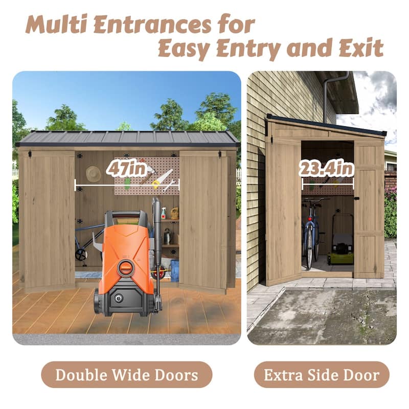 VEIKOUS 8 x 4 FT Wooden Storage Shed with Lean-to Roof, Outdoor Garden Tool Shed with Lockable Doors - 8×4FT
