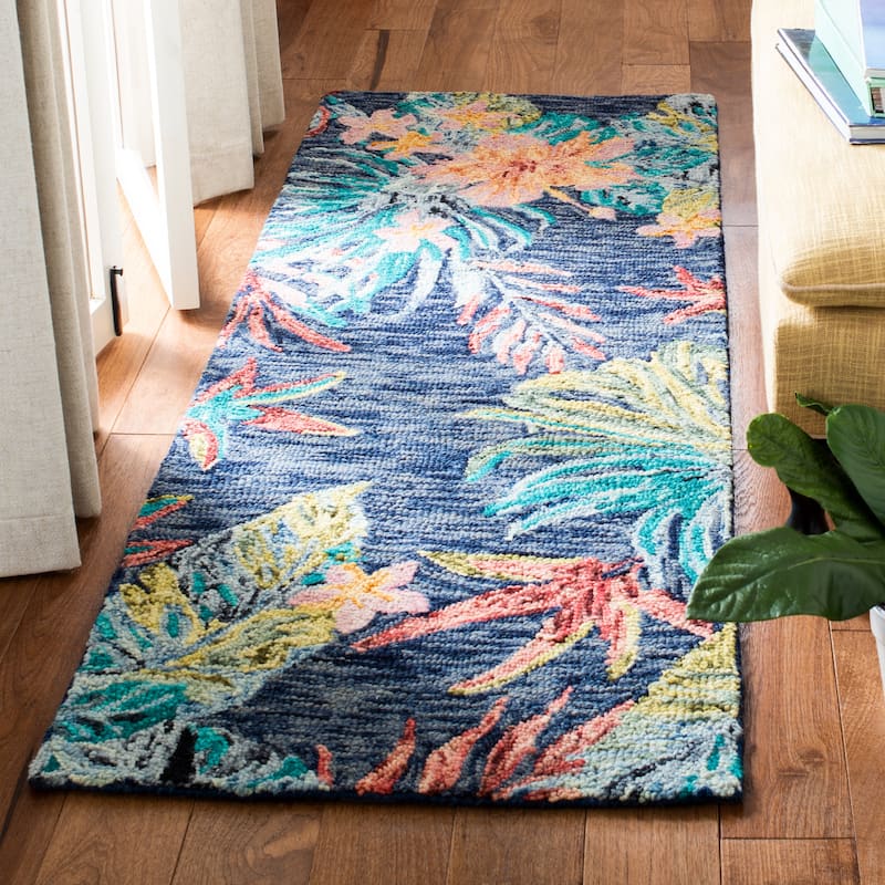 SAFAVIEH Handmade Aspen Aliisa Bohemian Floral Wool Rug - 2'3" x 8' Runner - Blue/Pink
