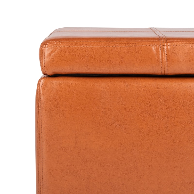 SAFAVIEH Angelica Brown Leather Storage Ottoman