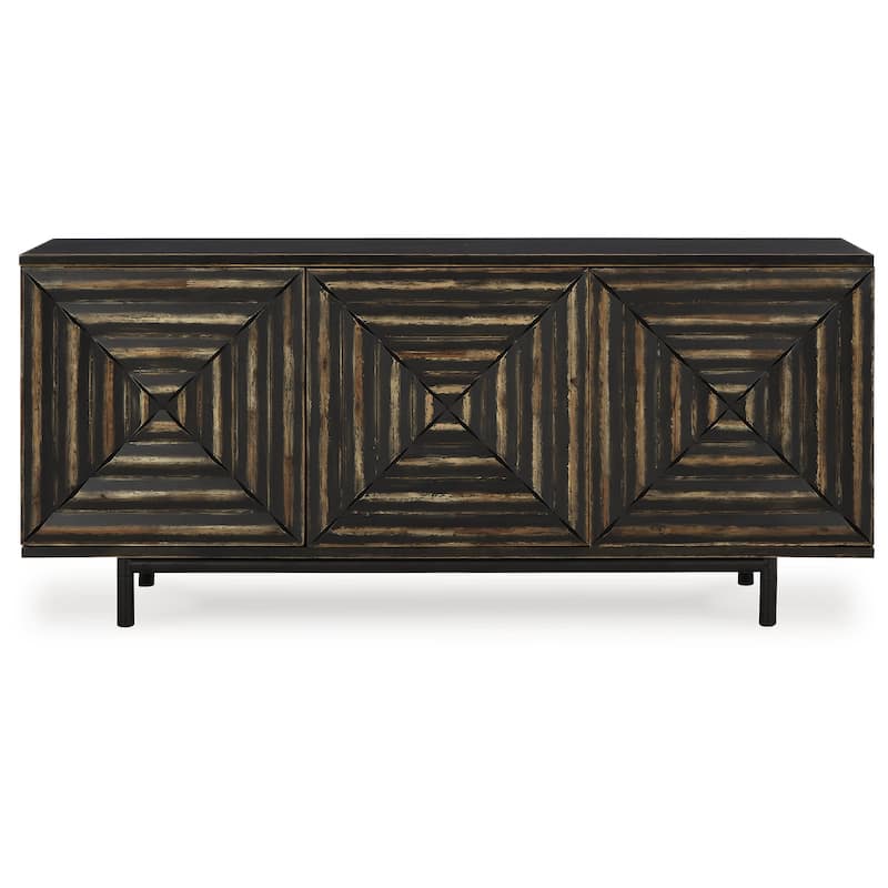 Signature Design by Ashley Fair Ridge Distressed Black Accent Cabinet - 72"W x 18"D x 32"H