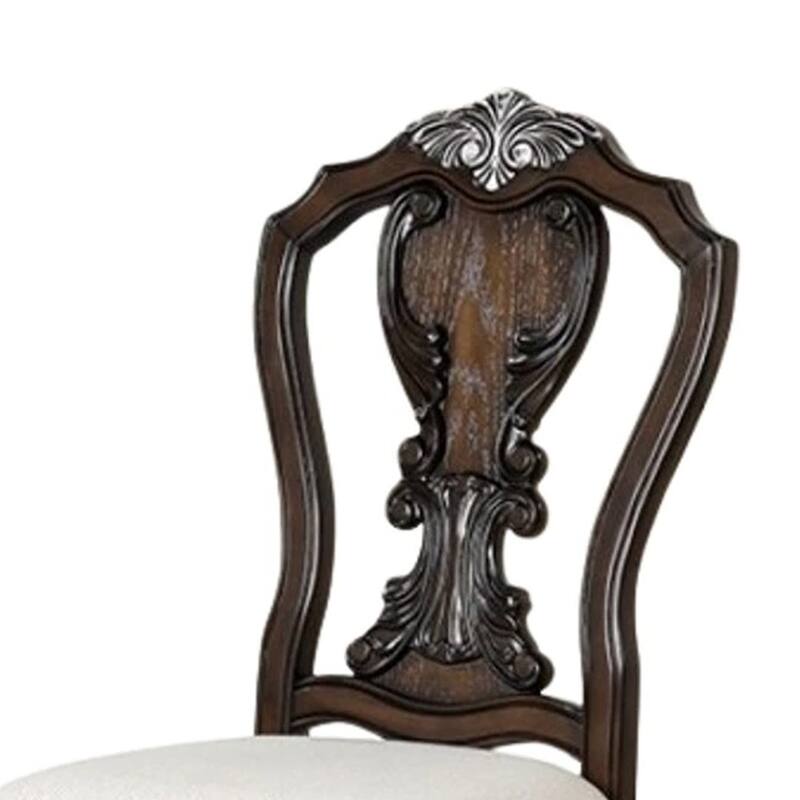 Naddy Side Dining Chair Set of 2, Ornate Carved Dark Brown Wood