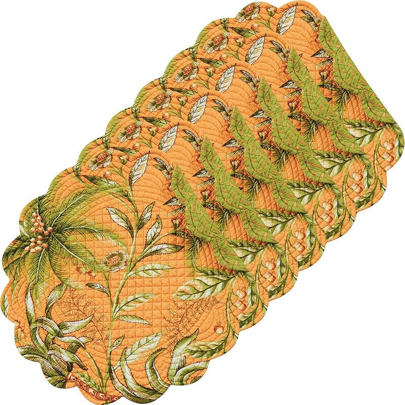 Barbados Sunset Cotton Quilted Round Reversible Placemat Set of 6 - Set of 6 - Set of 6 - Set of 6 - Orange