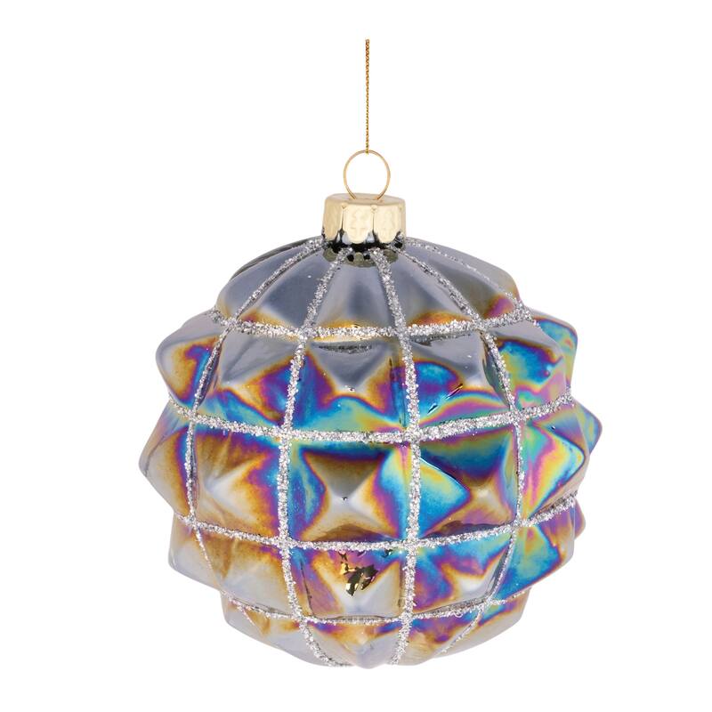 Iridescent Geometric Glass Christmas Ball Ornaments - 4" - 6ct