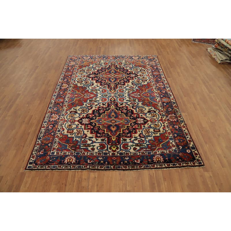 Hand Knotted Oriental 100% Wool Carpet Traditional Floral Beige & Ivories Bakhtiari Area Rug - 9' 8'' X 7' 1''
