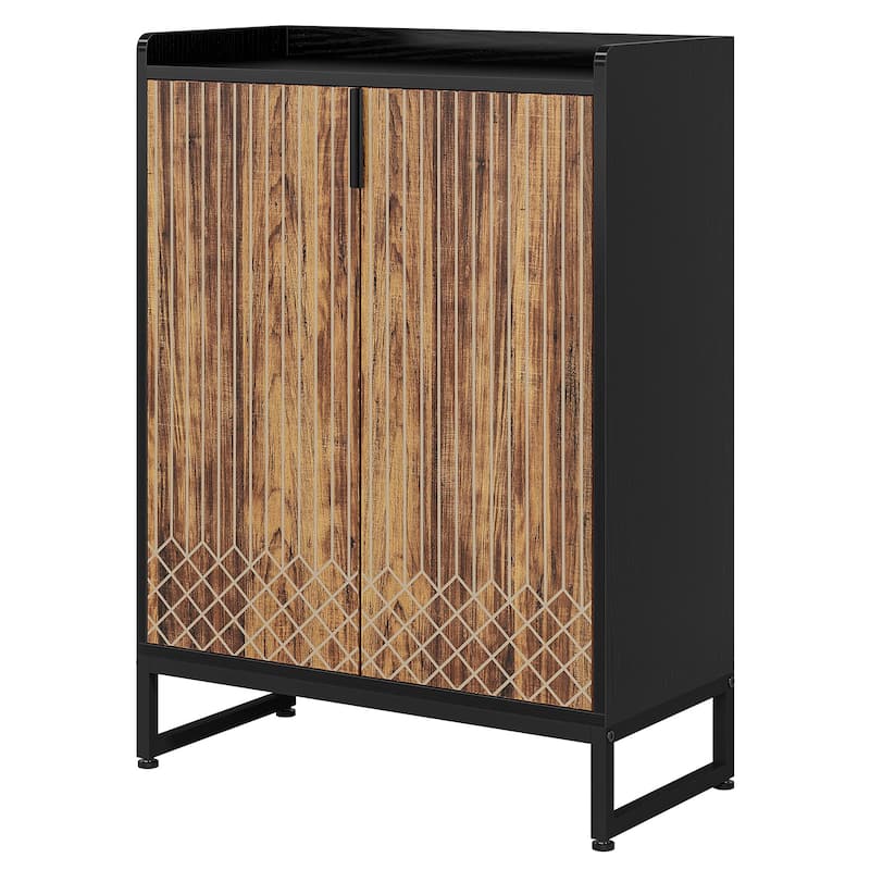 29" Brown & Black Shoe Cabinet with Doors, 5 Tiers