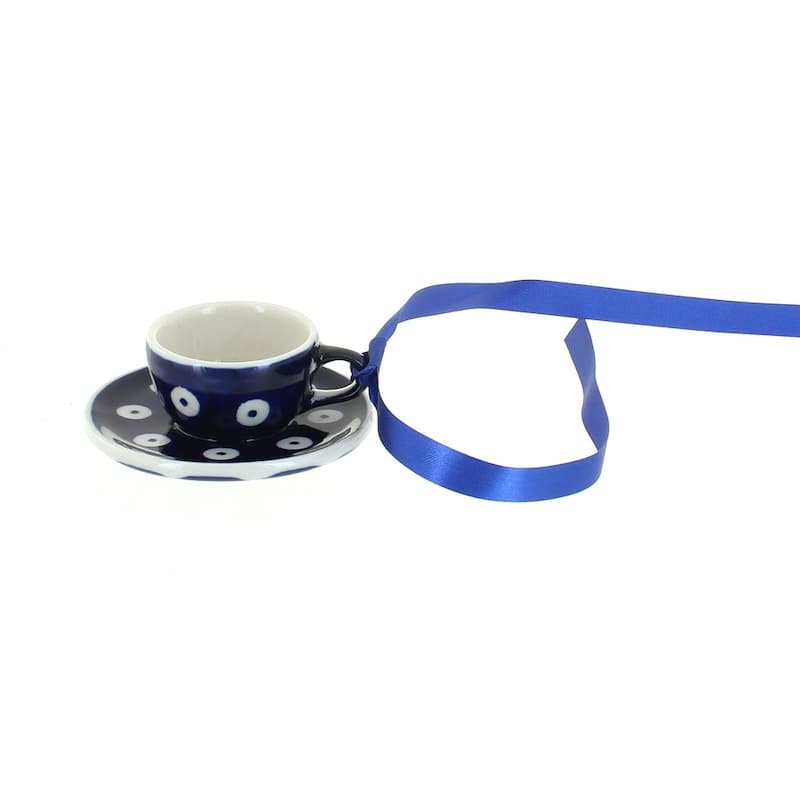 Blue Rose Polish Pottery D076 Manufaktura Cup & Saucer Ornament - Dots