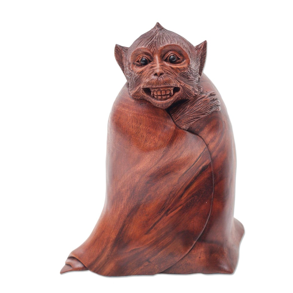 Wood sculpture, 'Cold Monkey' - 10.75" H x 7.75" W x 5" D