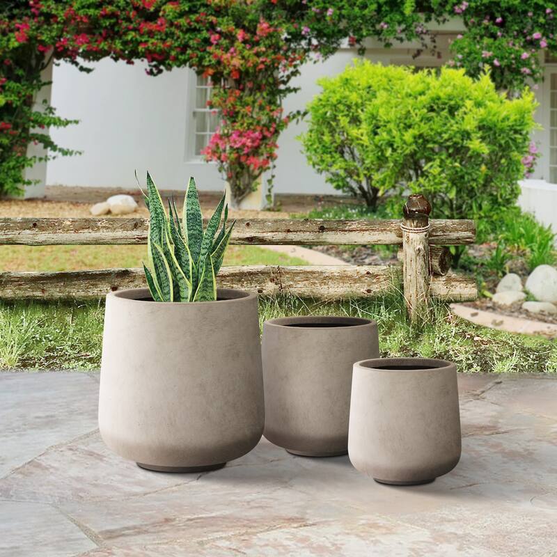 Plantara 17", 13", & 10" H Round Concrete planter (Set of 3), Outdoor Modern Planter pot,Flower pot for Garden