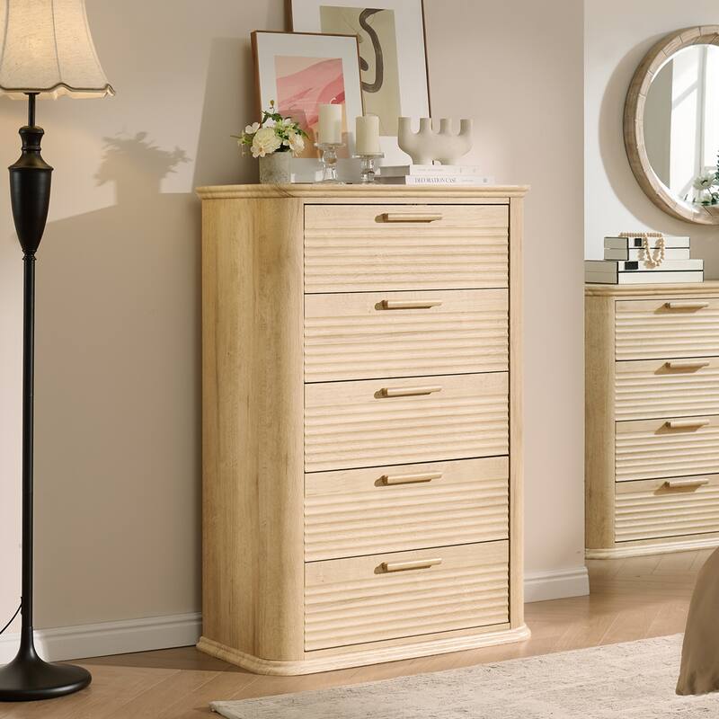 Fluted Curved Dresser with Drawers for Bedroom, Chest of Drawers Closet Storage Organizer