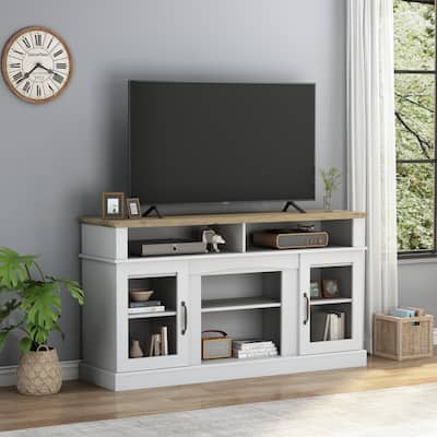 58 Inch TV Stand with Storage Cabinet and Shelves, TV Console Table Entertainment Center for Living Room,Bedroom