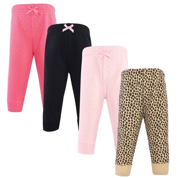 slide 1 of 1, Hudson Baby Infant Girl Quilted Jogger Pants 4pk, Leopard 0-3 Months - Leopard