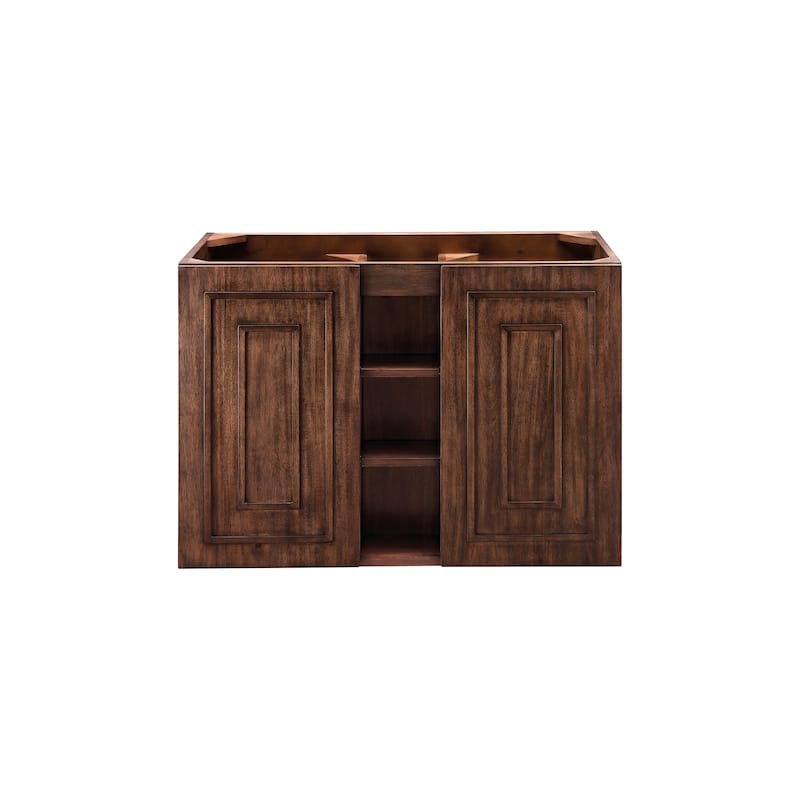 James Martin Vanities Alicante 39.5" Single Vanity Cabinet, Mid Century Acaia, w/ White Glossy Composite Stone Countertop