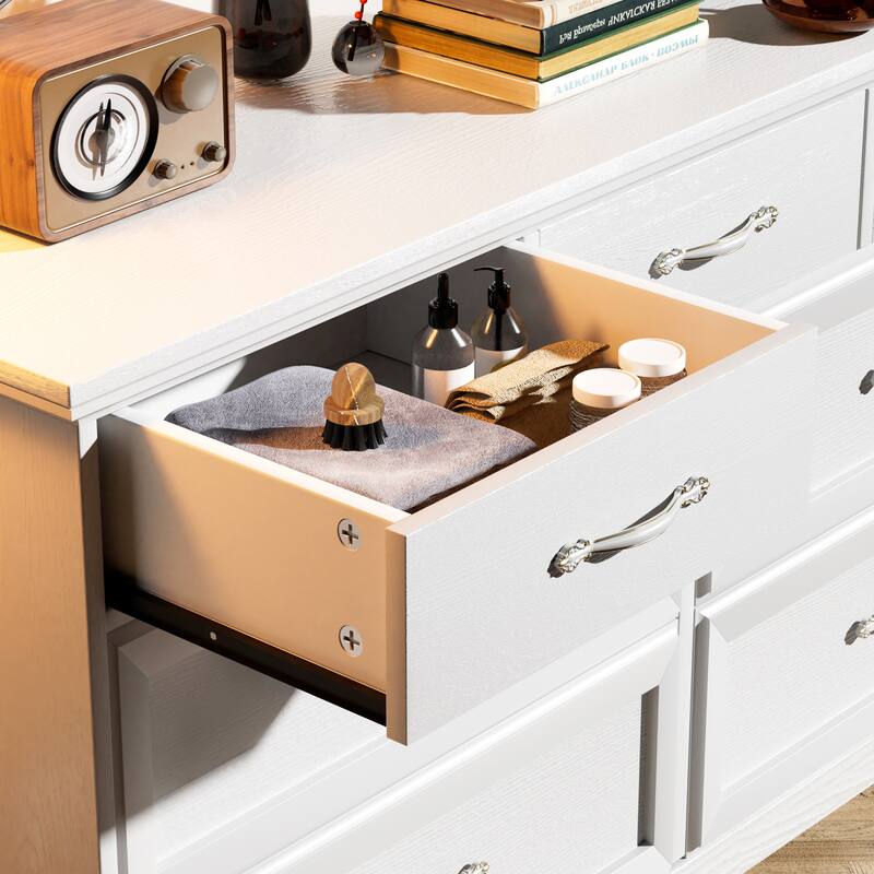 Modern Drawer Dresser Clothes Organizer with 7 Drawers Metal Handle Anti-Tip Device, for Living Room Bedroom Hallway, White