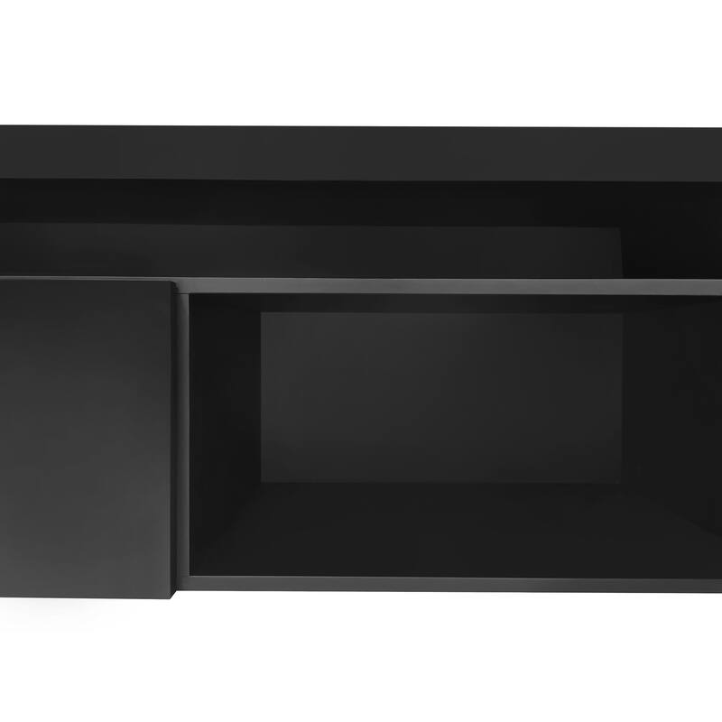 Black 94" TV Stand with Glass Shelves & LED for TVs Up to 105"