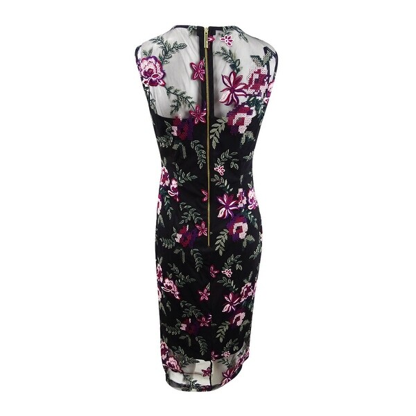 calvin klein black dress with embroidered flowers