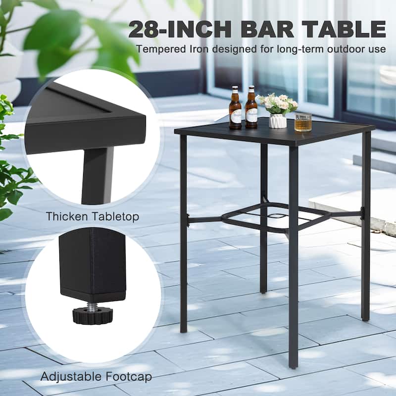 Outdoor 3-Piece Textilene Bar Set, Swivel Bar Stools and Umbrella Hole, Black and Brown with Gold Speckles