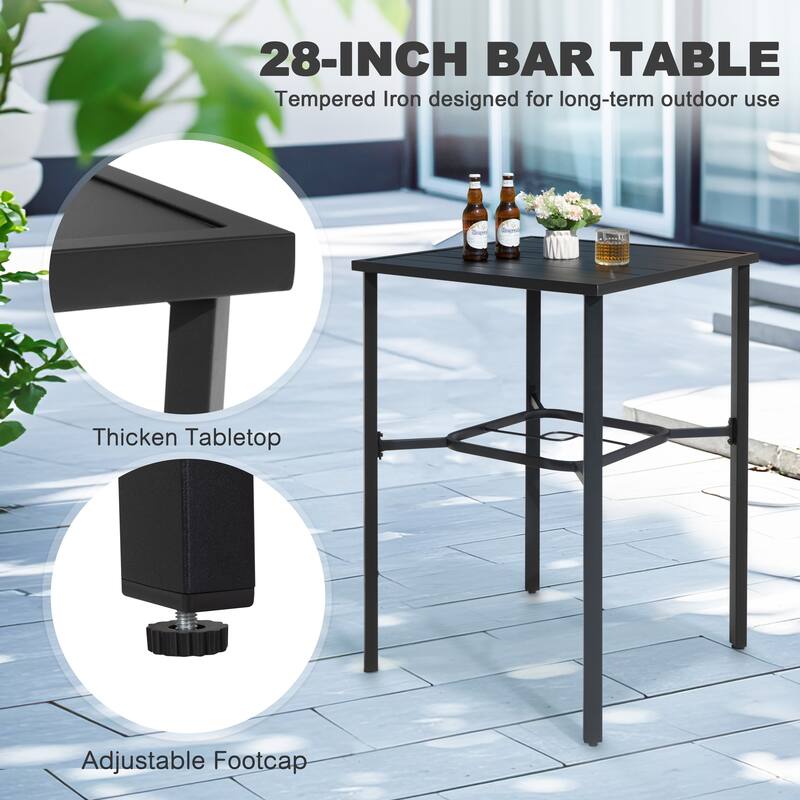 Patio 3-Piece Bar Set with Umbrella Hole, Textilene Bar Stools