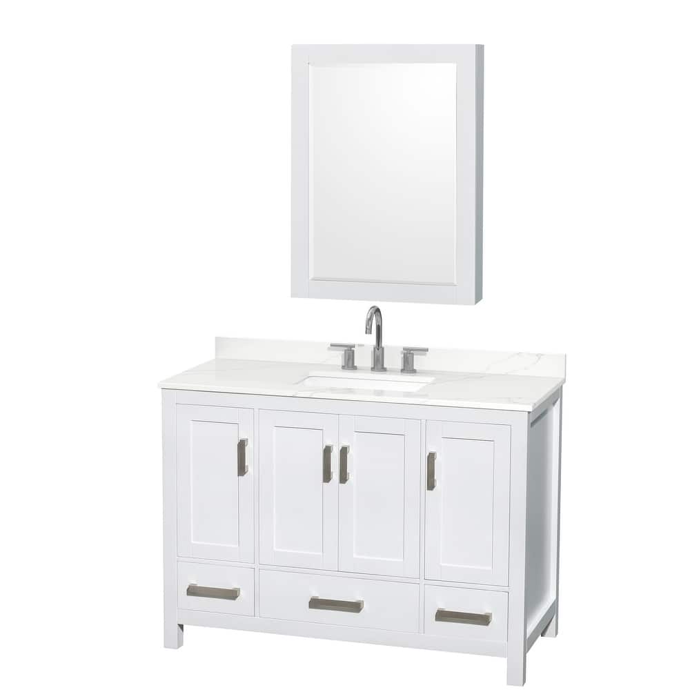 Sheffield 48-inch Single Vanity, 3 Hole Quartz Top, Med Cabinet