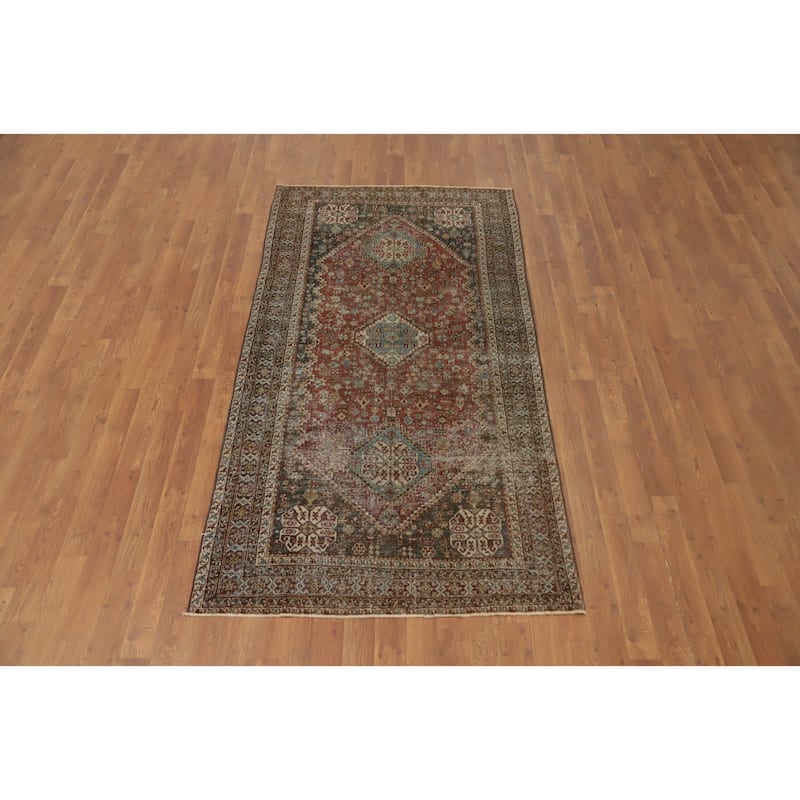 Hand Knotted Oriental 100% Wool Carpet Traditional Tribal Oranges & Rust Abadeh ( Nafar ) Area Rug - 6' 10'' X 3' 7''
