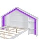 preview thumbnail 14 of 35, House Shaped Platform Bed with Built-in LED Lights Wood Platform Bed Frame with Storage Headboard & Shelves, Easy Assembly