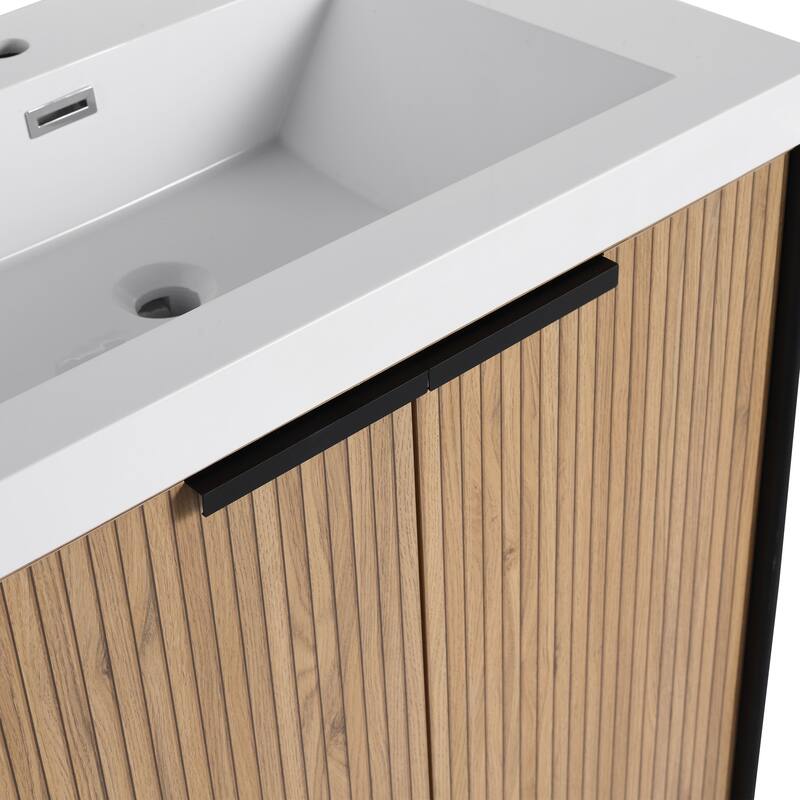 59-inch Double Sink Bathroom Vanity with Adjustable Shelves, Soft-Close Hinges, Resin Basin