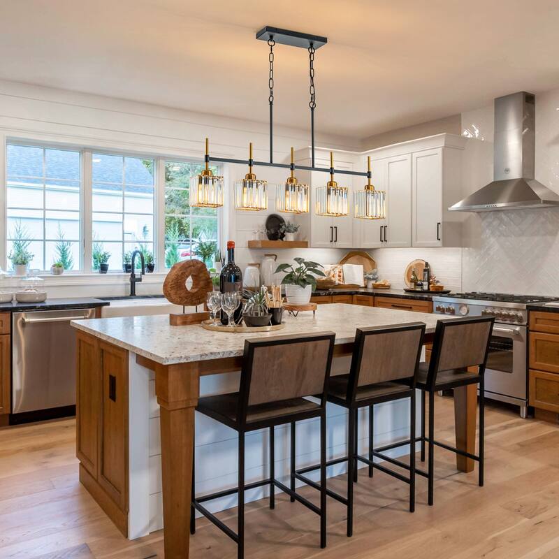 5-Light Modern Linear Crystal Chandelier kitchen island Pendant Lighting for Dining Room