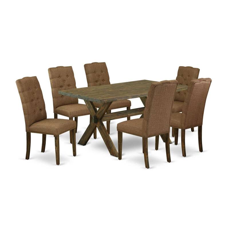 Medieval Dining Table Set - 7 Piece Rectangular Table with 6 Parson Chairs - Solid Wood Dining Room Set - 60