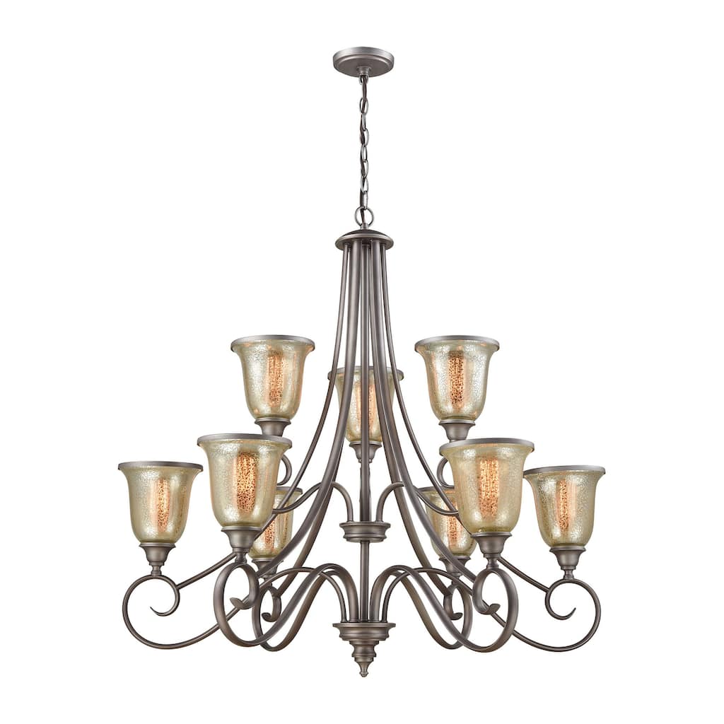 Georgetown 36-inch Wide 9-Light Chandelier in Weathered Zinc