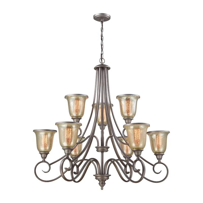 Georgetown 36-inch Wide 9-Light Chandelier in Weathered Zinc